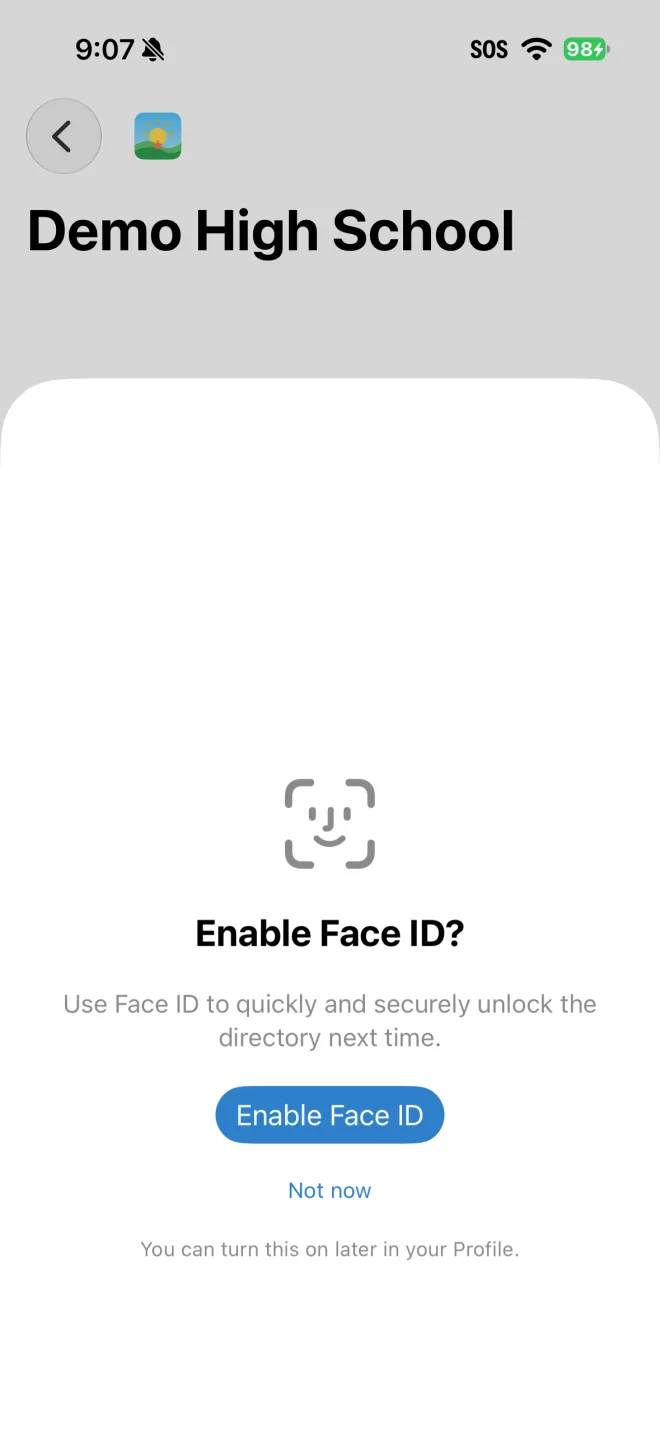 The Enable Face ID prompt shown after the first sign-in.