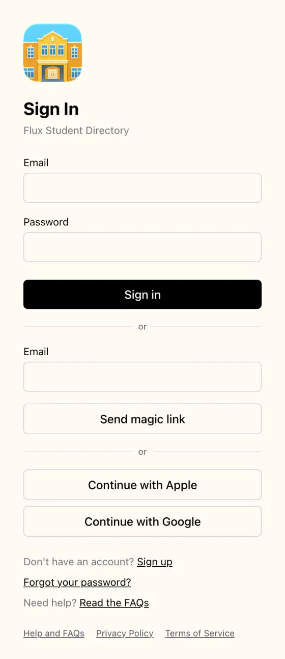 The Sign In page on the web, with password, magic link, Apple and Google options.