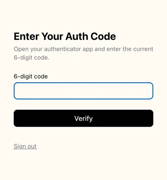 The two-factor page on the web asking for the 6-digit code from an authenticator app.